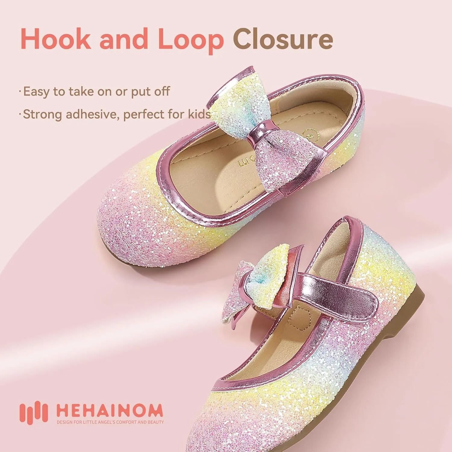 Hehainom Toddler Flower Girls Dress Shoes, Mary Jane Princess Ballet Flats with Bow and Peals for Party School