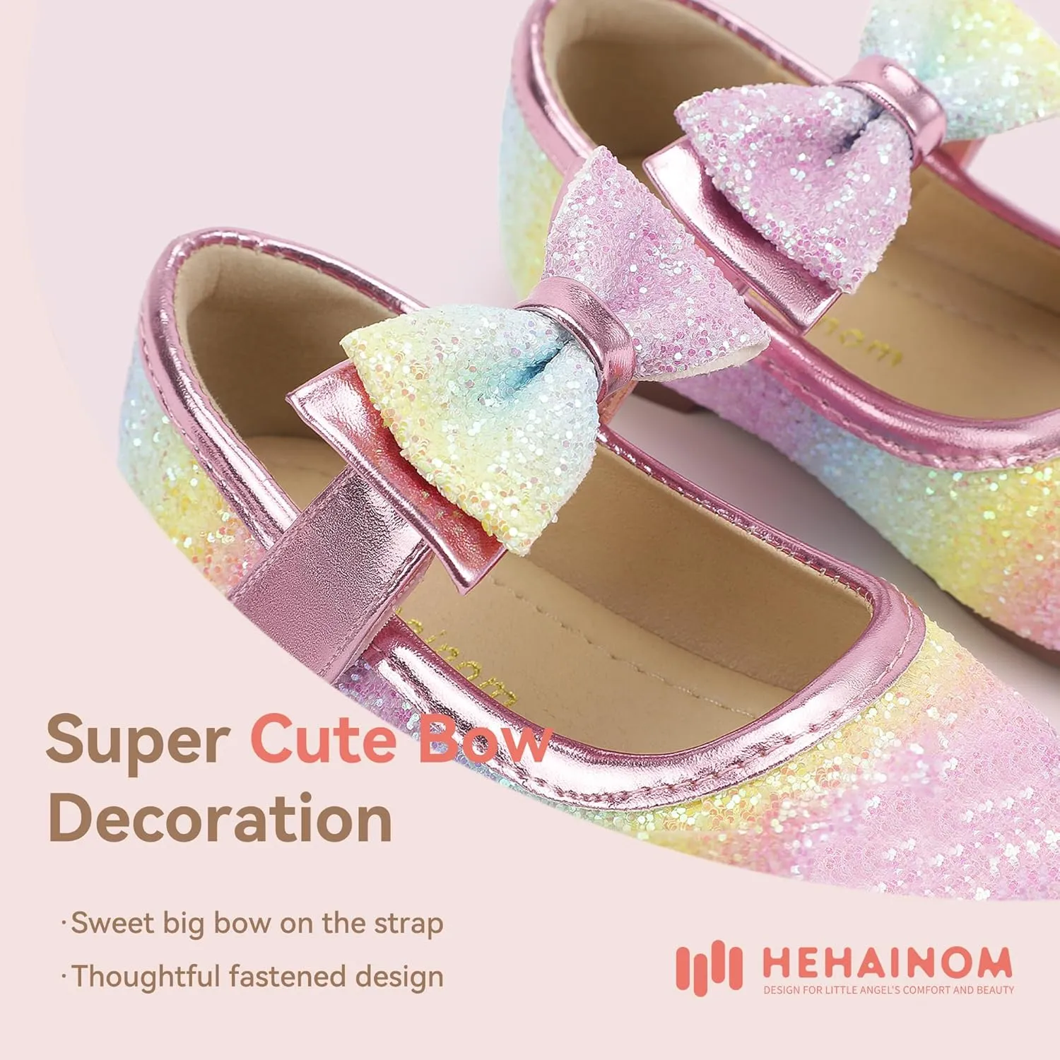 Hehainom Toddler Flower Girls Dress Shoes, Mary Jane Princess Ballet Flats with Bow and Peals for Party School