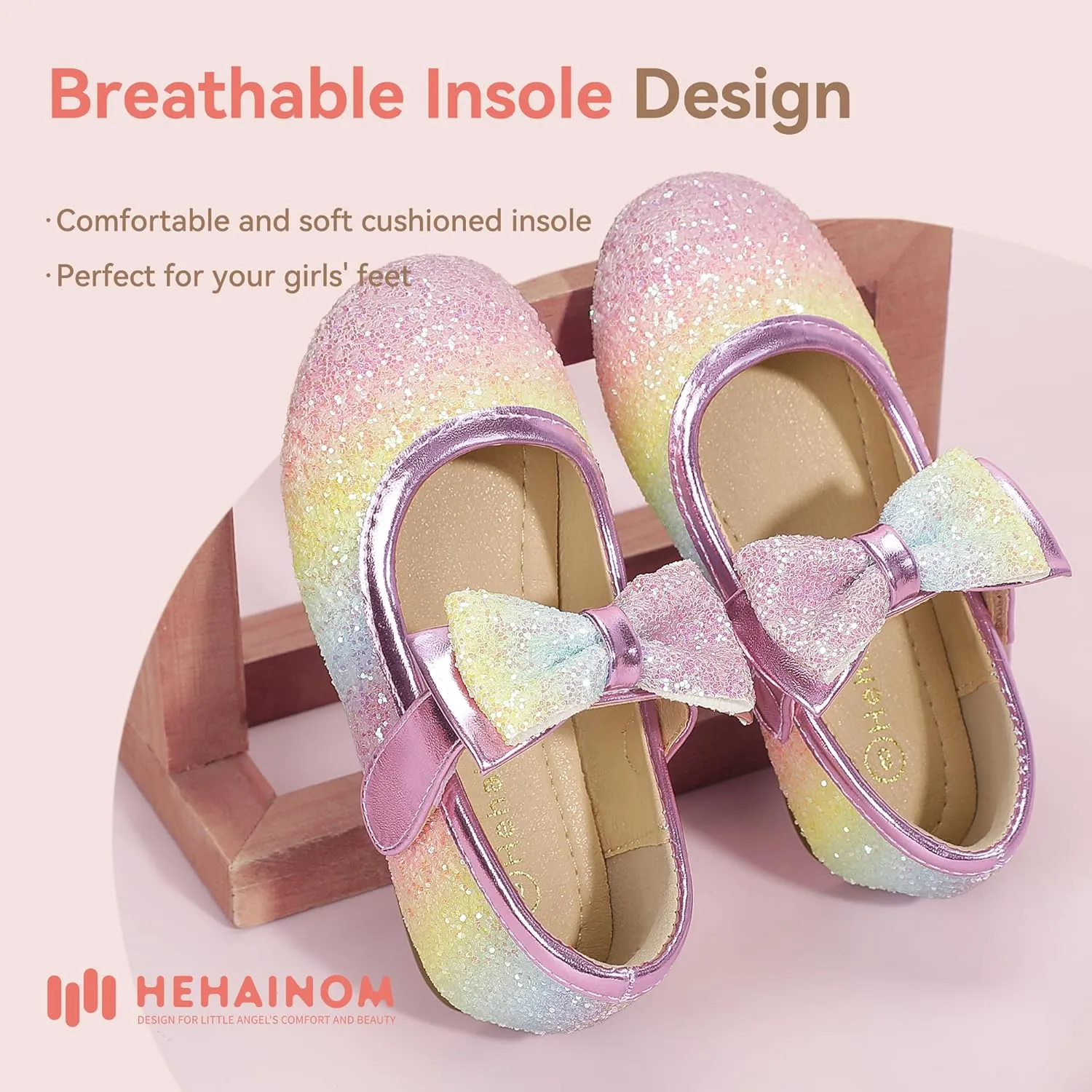 Hehainom Toddler Flower Girls Dress Shoes, Mary Jane Princess Ballet Flats with Bow and Peals for Party School