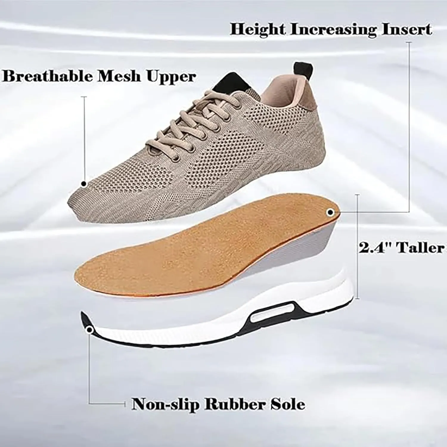 Height Boosting Shoes for Men Height Boosting Shoes Height Increasing Shoes Men's Invisible Height Increasing Elevator Shoes - Ultra Light-Weight Lace-up Sporty Walker - 2.8 Inches Taller