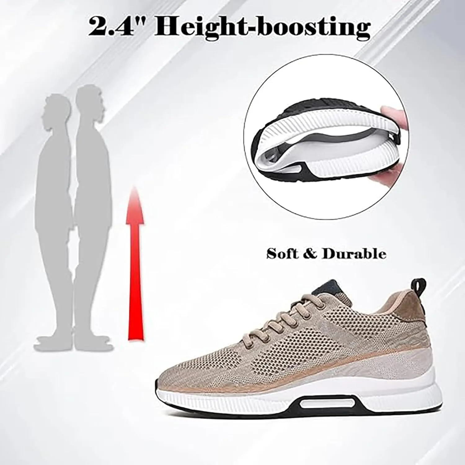 Height Boosting Shoes for Men Height Boosting Shoes Height Increasing Shoes Men's Invisible Height Increasing Elevator Shoes - Ultra Light-Weight Lace-up Sporty Walker - 2.8 Inches Taller