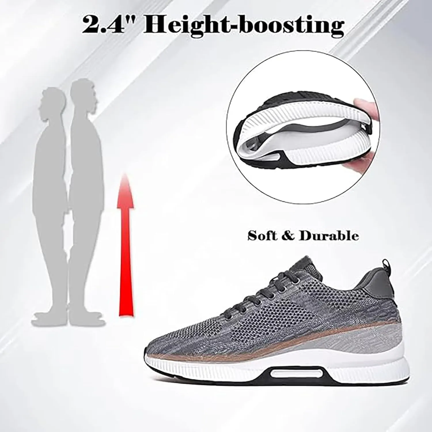 Height Boosting Shoes for Men Height Boosting Shoes Height Increasing Shoes Men's Invisible Height Increasing Elevator Shoes - Ultra Light-Weight Lace-up Sporty Walker - 2.8 Inches Taller