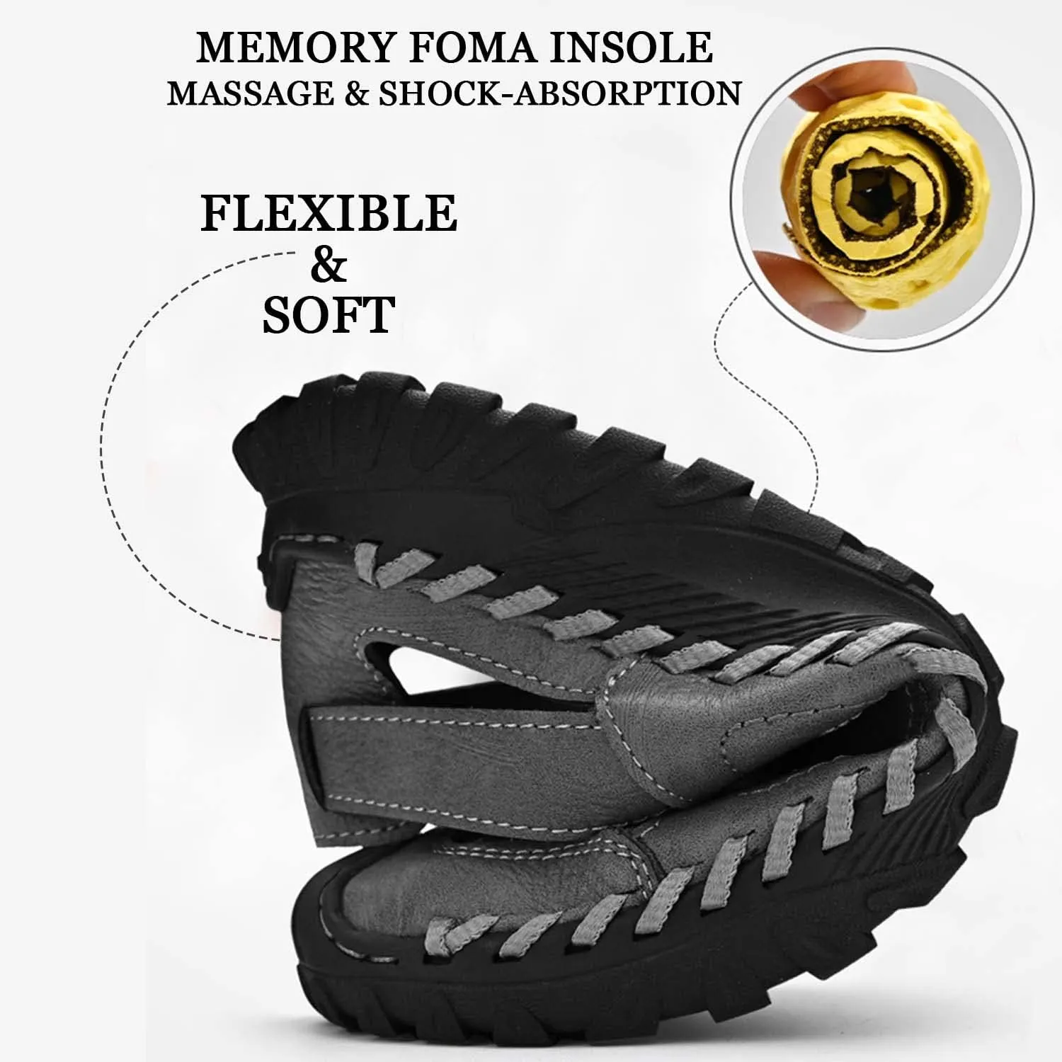HESBITEUL Men's Sport Sandals Outdoor Hiking Sandals Closed Toe Leather Athletic Lightweight Trail Walking Casual Sandals Water Arch Support & Non-slipping Outsole