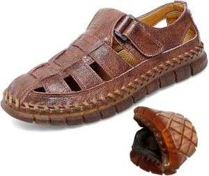 HESBITEUL Men's Sport Sandals Outdoor Hiking Sandals Closed Toe Leather Athletic Lightweight Trail Walking Casual Sandals Water Arch Support & Non-slipping Outsole