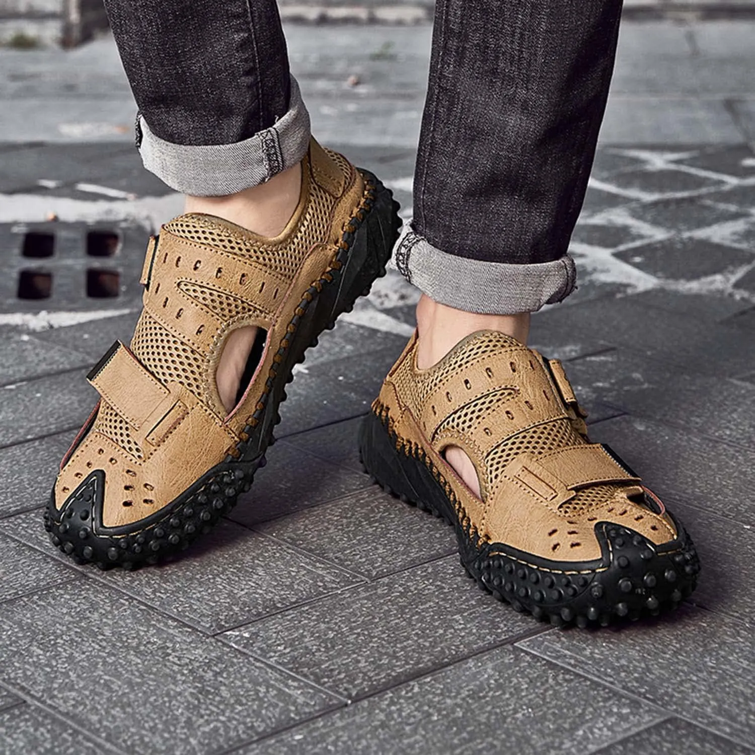 HESBITEUL Mens Sport Sandals Outdoor: Non-Slip MD Slide for Trail Hiking