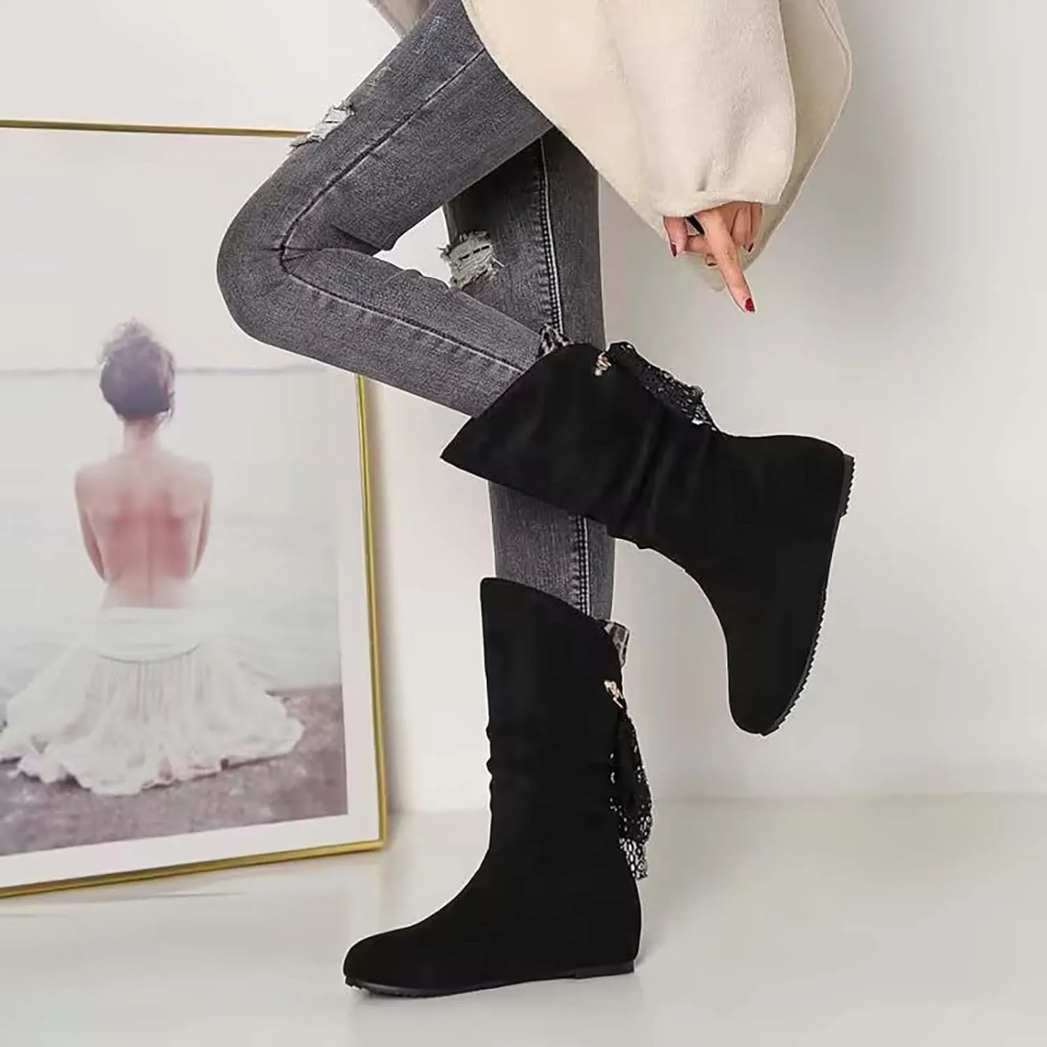 High Heel Ankle Boots for Women Women Fall Boots Womens High Heel Boots Slip On Ankle Boots Womens Ankle Boots Wide Calf Women Platform Wedge Booties Chunky Block Heel Ankle Boots