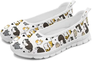 Howilath Cute Animal Print Women Mesh Flats Shoes Casual Slip on Shoes Breathable Loafers Walking Shoes