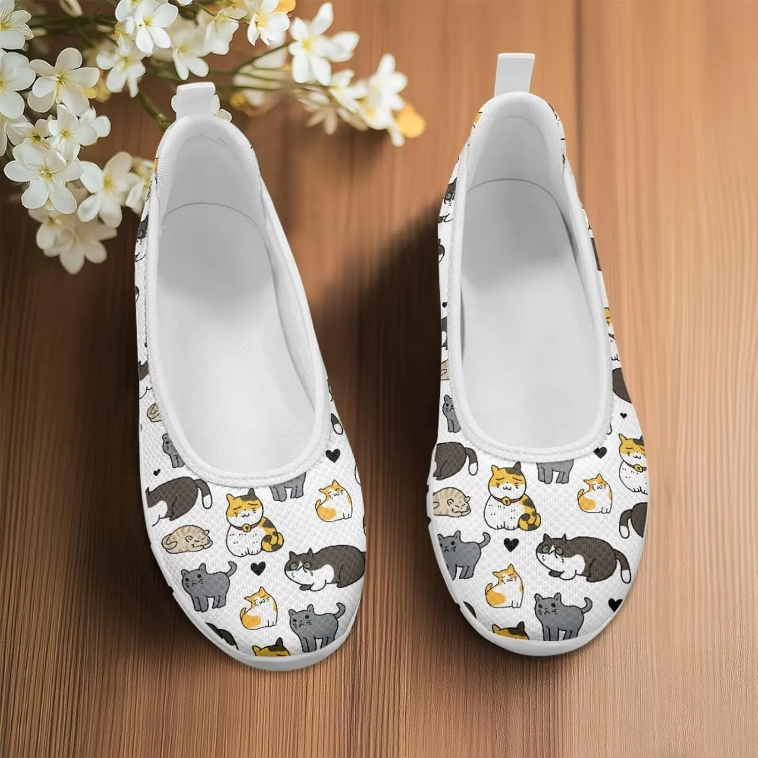 Howilath Cute Animal Print Women Mesh Flats Shoes Casual Slip on Shoes Breathable Loafers Walking Shoes