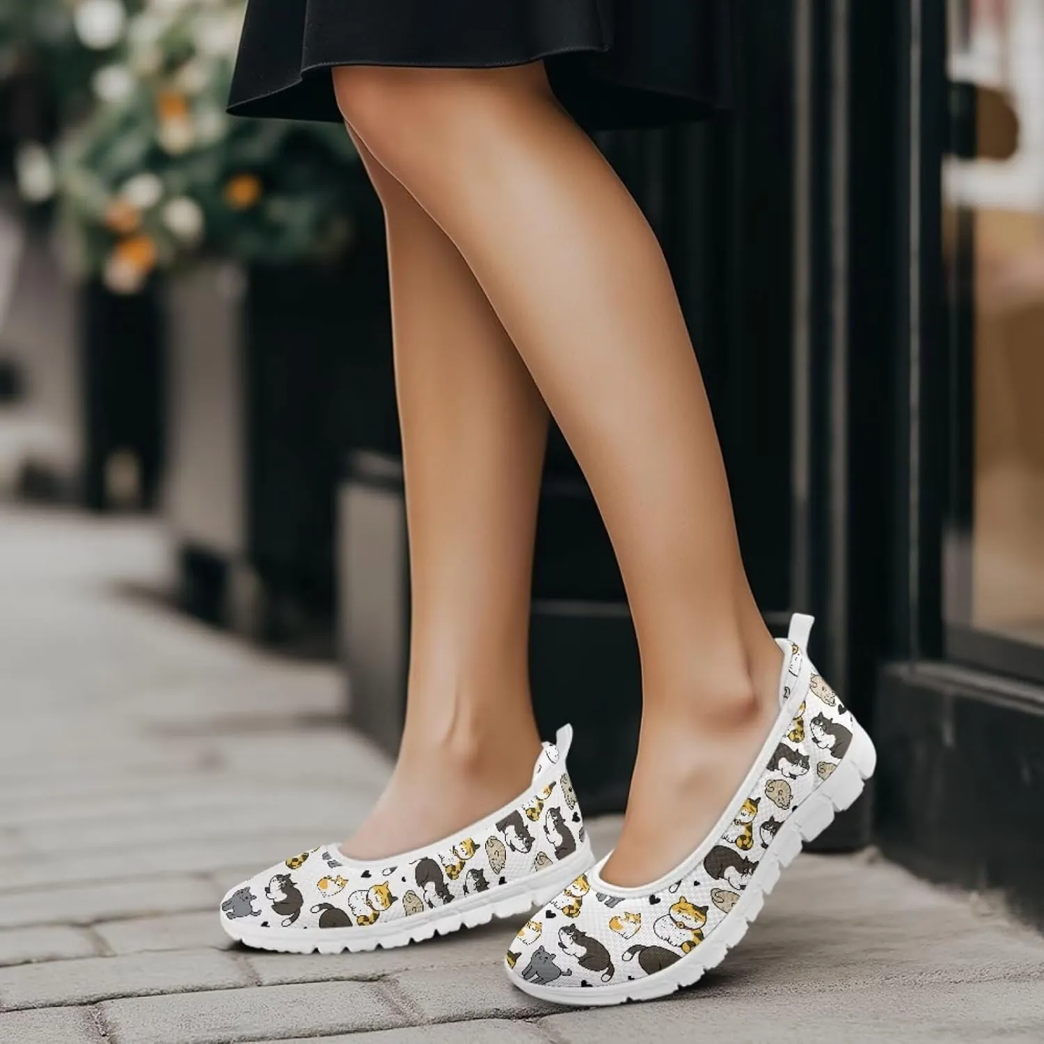 Howilath Cute Animal Print Women Mesh Flats Shoes Casual Slip on Shoes Breathable Loafers Walking Shoes