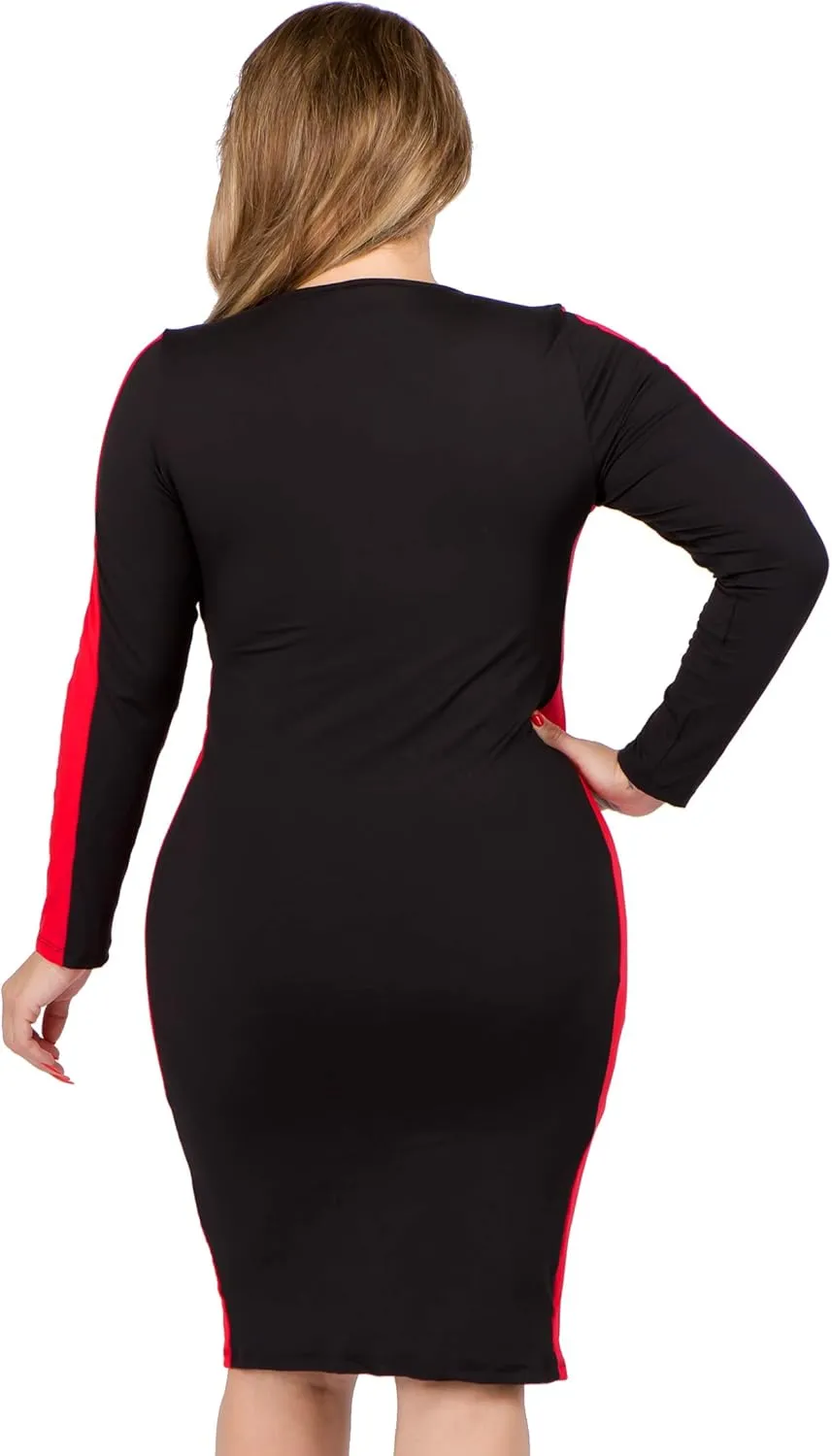 ICONOFLASH Women's 3/4 Sleeves Midi Bodycon Dress Crew Neck Fitted Dresses with Plus Size Options