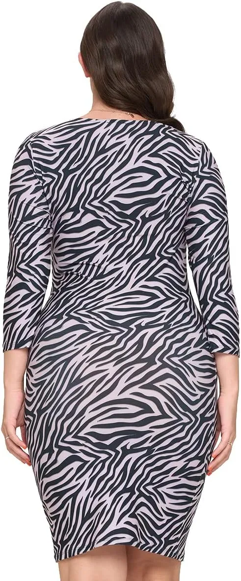 ICONOFLASH Women's 3/4 Sleeves Midi Bodycon Dress Crew Neck Fitted Dresses with Plus Size Options