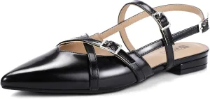IDIFU Slingback Flats for Women Closed Pointed Toe Strappy Buckle Dress Shoes Wedding Prom Bridal Work Office Casual Formal Ladies Flats Comfortable Fashion Trendy Dressy Crisscross Flat Shoes