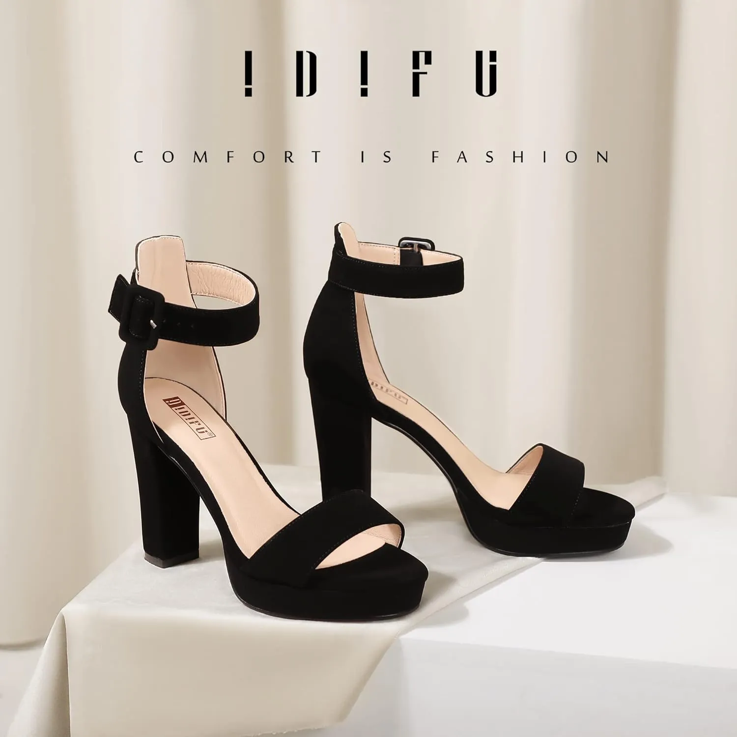 IDIFU Women's IN4 Sabrina Platform Chunky High Heels Ankle Strap Heeled Sandals Wedding Party Dress Shoes