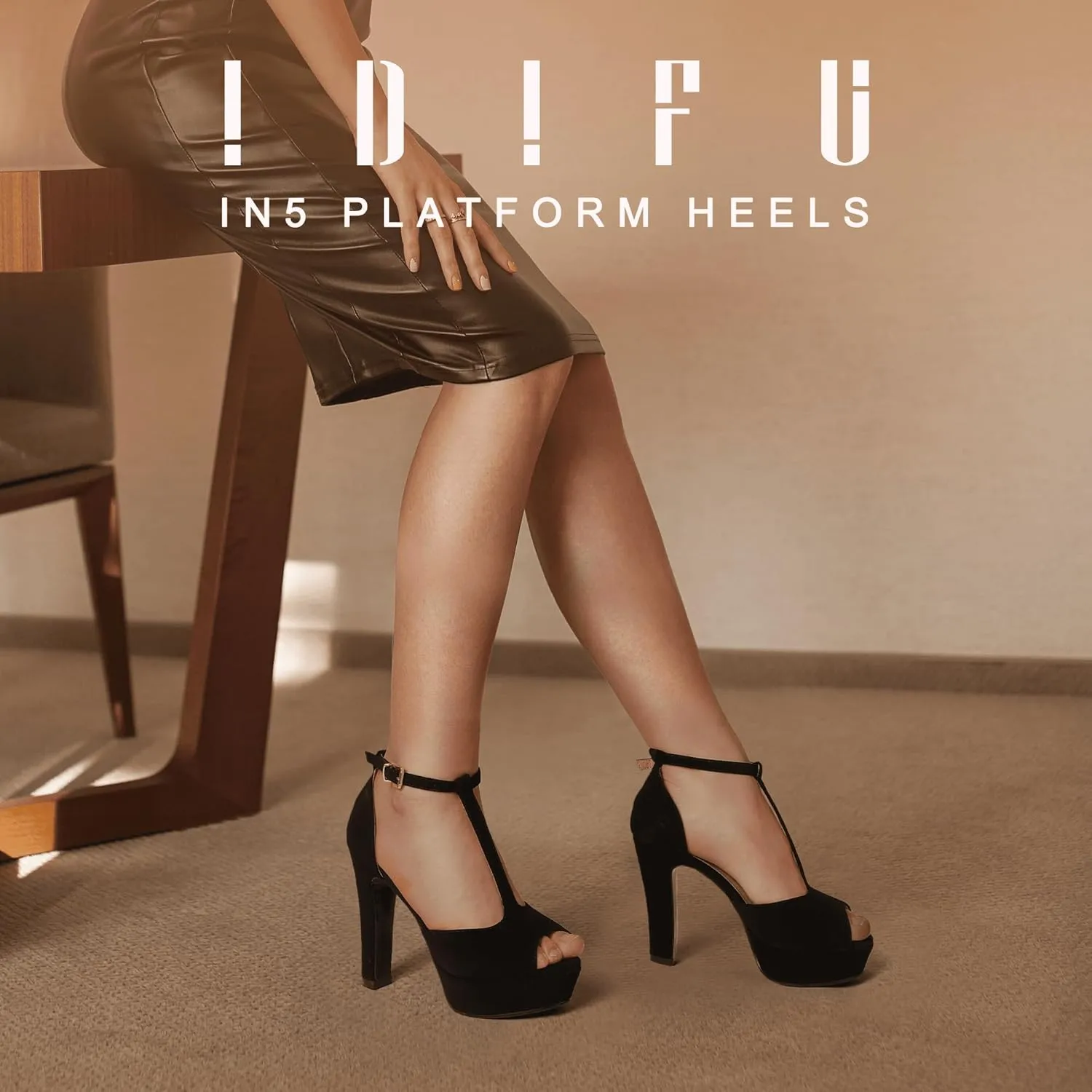 IDIFU Women's IN5 Polly Platform Chunky High Heels T-Strap Sexy Sandals Peep Toe Wedding Party Prom Dress Shoes for Women Bride