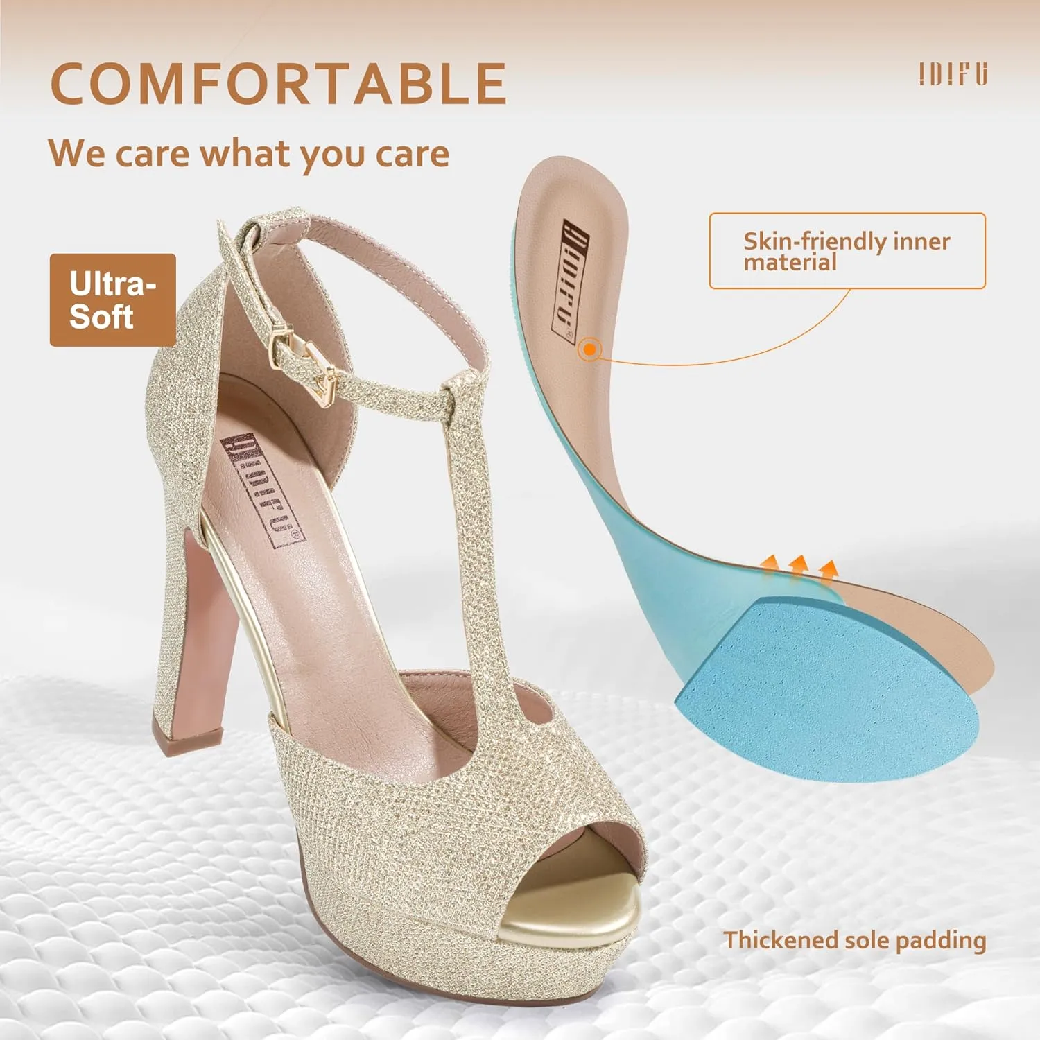 IDIFU Women's IN5 Polly Platform Chunky High Heels T-Strap Sexy Sandals Peep Toe Wedding Party Prom Dress Shoes for Women Bride