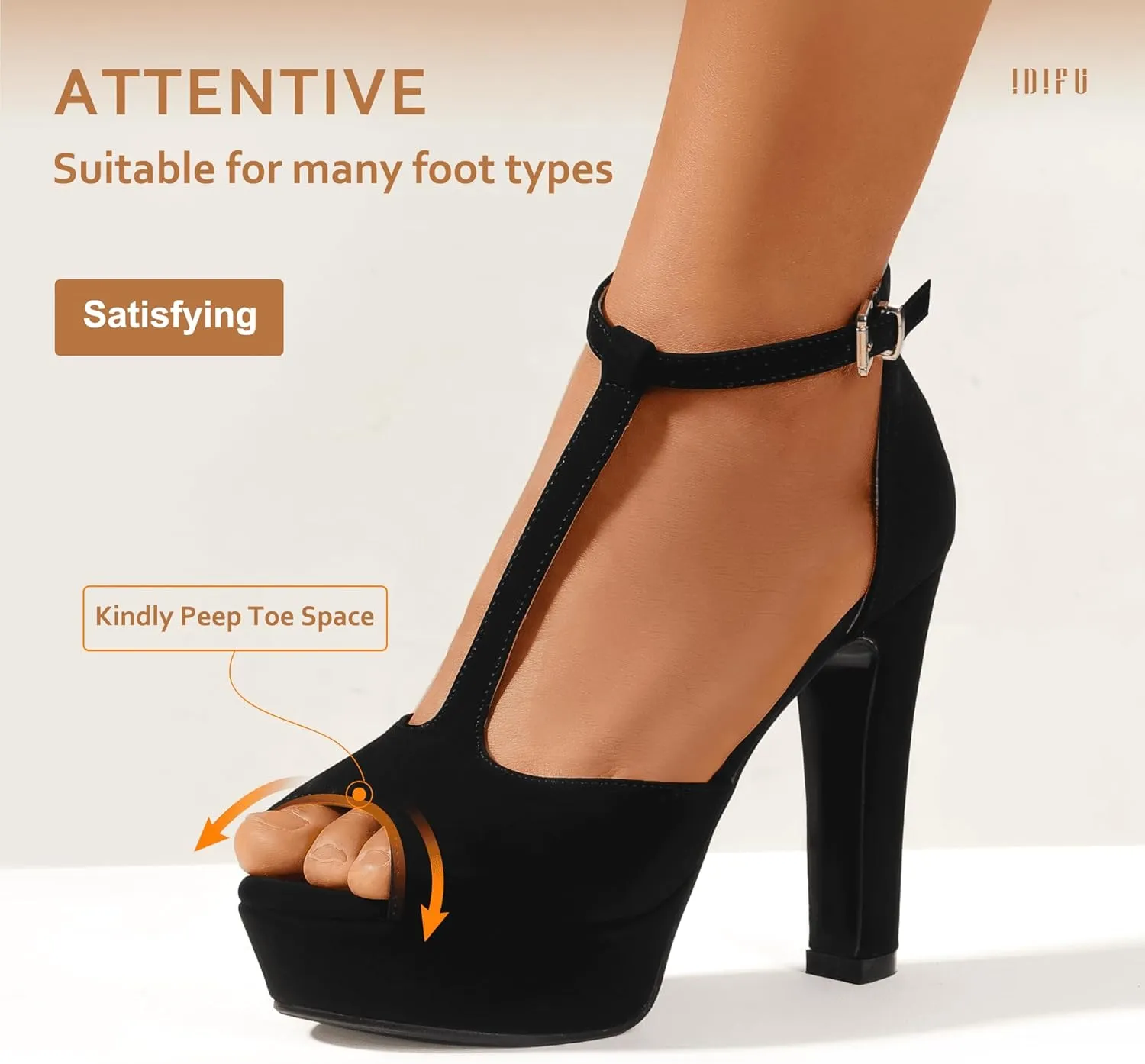 IDIFU Women's IN5 Polly Platform Chunky High Heels T-Strap Sexy Sandals Peep Toe Wedding Party Prom Dress Shoes for Women Bride