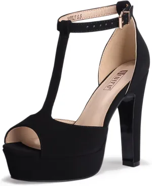 IDIFU Women's IN5 Polly Platform Chunky High Heels T-Strap Sexy Sandals Peep Toe Wedding Party Prom Dress Shoes for Women Bride
