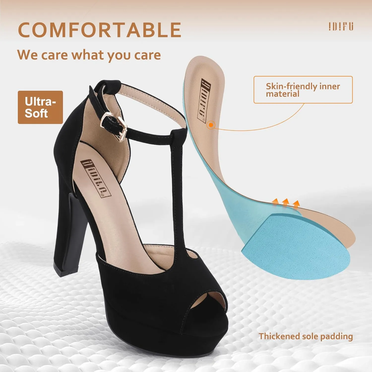IDIFU Women's IN5 Polly Platform Chunky High Heels T-Strap Sexy Sandals Peep Toe Wedding Party Prom Dress Shoes for Women Bride