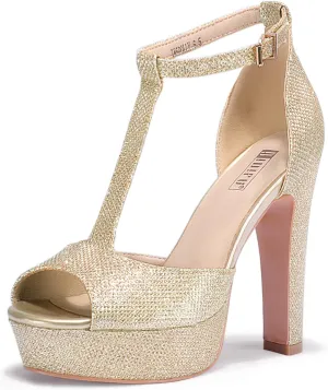 IDIFU Women's IN5 Polly Platform Chunky High Heels T-Strap Sexy Sandals Peep Toe Wedding Party Prom Dress Shoes for Women Bride