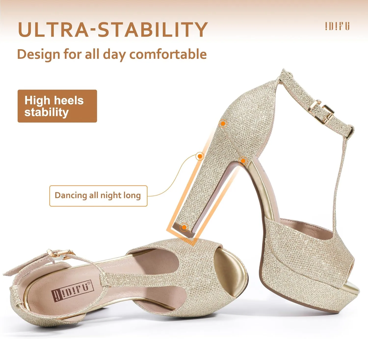 IDIFU Women's IN5 Polly Platform Chunky High Heels T-Strap Sexy Sandals Peep Toe Wedding Party Prom Dress Shoes for Women Bride