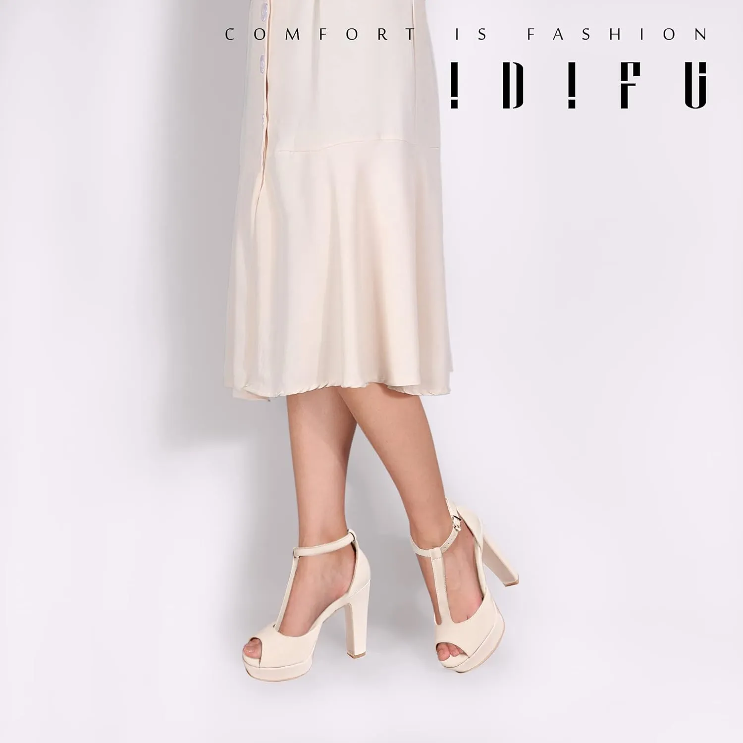 IDIFU Women's IN5 Polly Platform Chunky High Heels T-Strap Sexy Sandals Peep Toe Wedding Party Prom Dress Shoes for Women Bride
