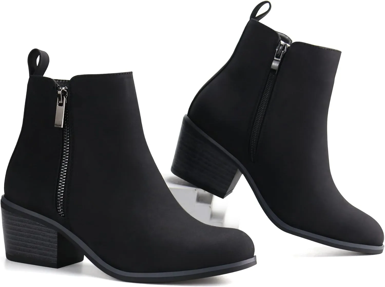 JABASIC Women Ankle Boots Side Zipper Booties Low Heel Dress Boots
