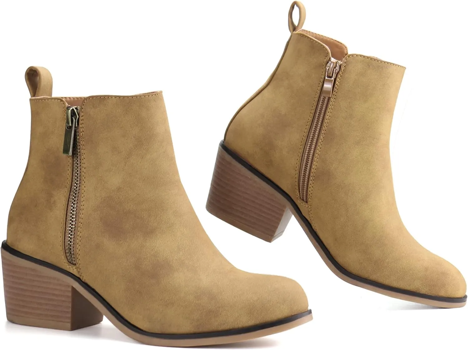 JABASIC Women Ankle Boots Side Zipper Booties Low Heel Dress Boots