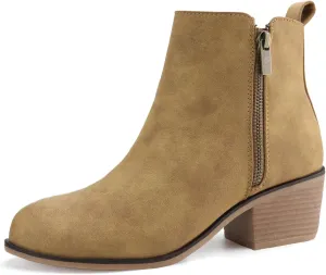 JABASIC Women Ankle Boots Side Zipper Booties Low Heel Dress Boots