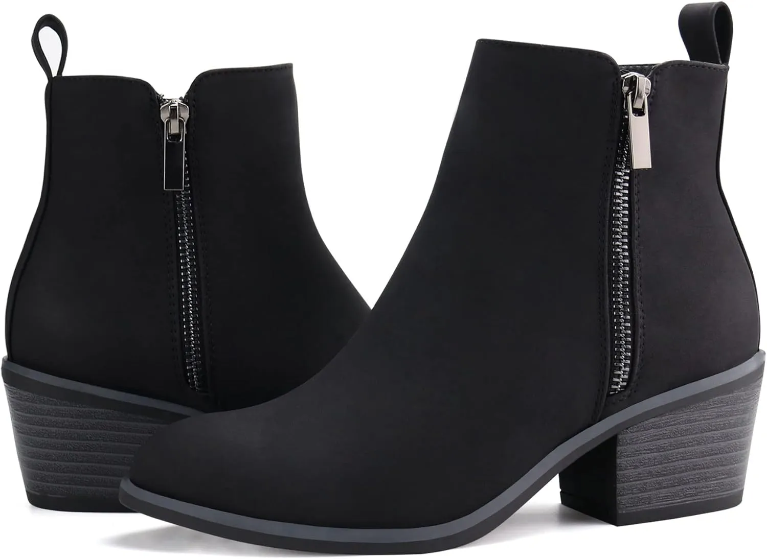 JABASIC Women Ankle Boots Side Zipper Booties Low Heel Dress Boots