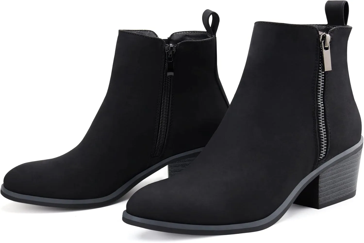 JABASIC Women Ankle Boots Side Zipper Booties Low Heel Dress Boots