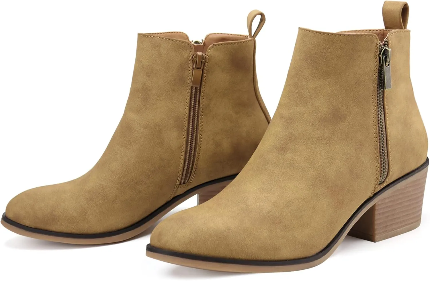 JABASIC Women Ankle Boots Side Zipper Booties Low Heel Dress Boots