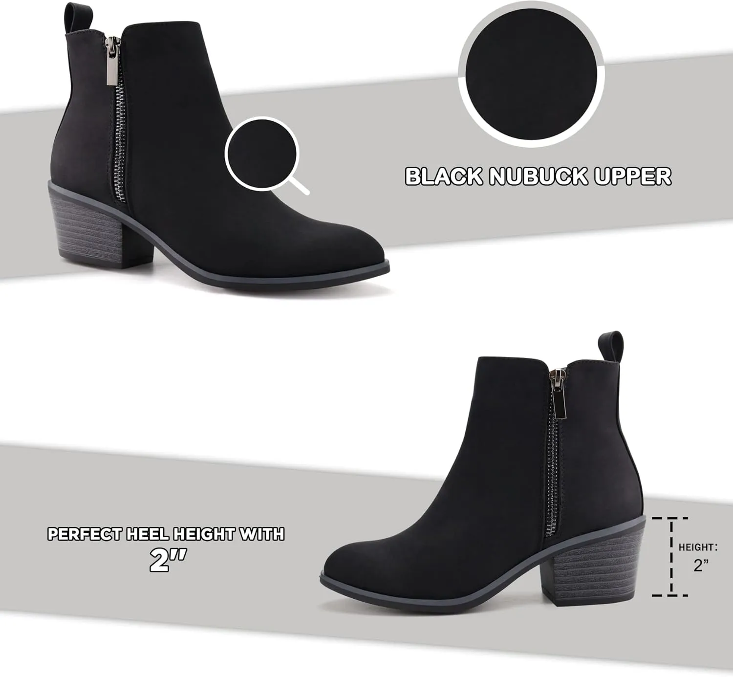JABASIC Women Ankle Boots Side Zipper Booties Low Heel Dress Boots