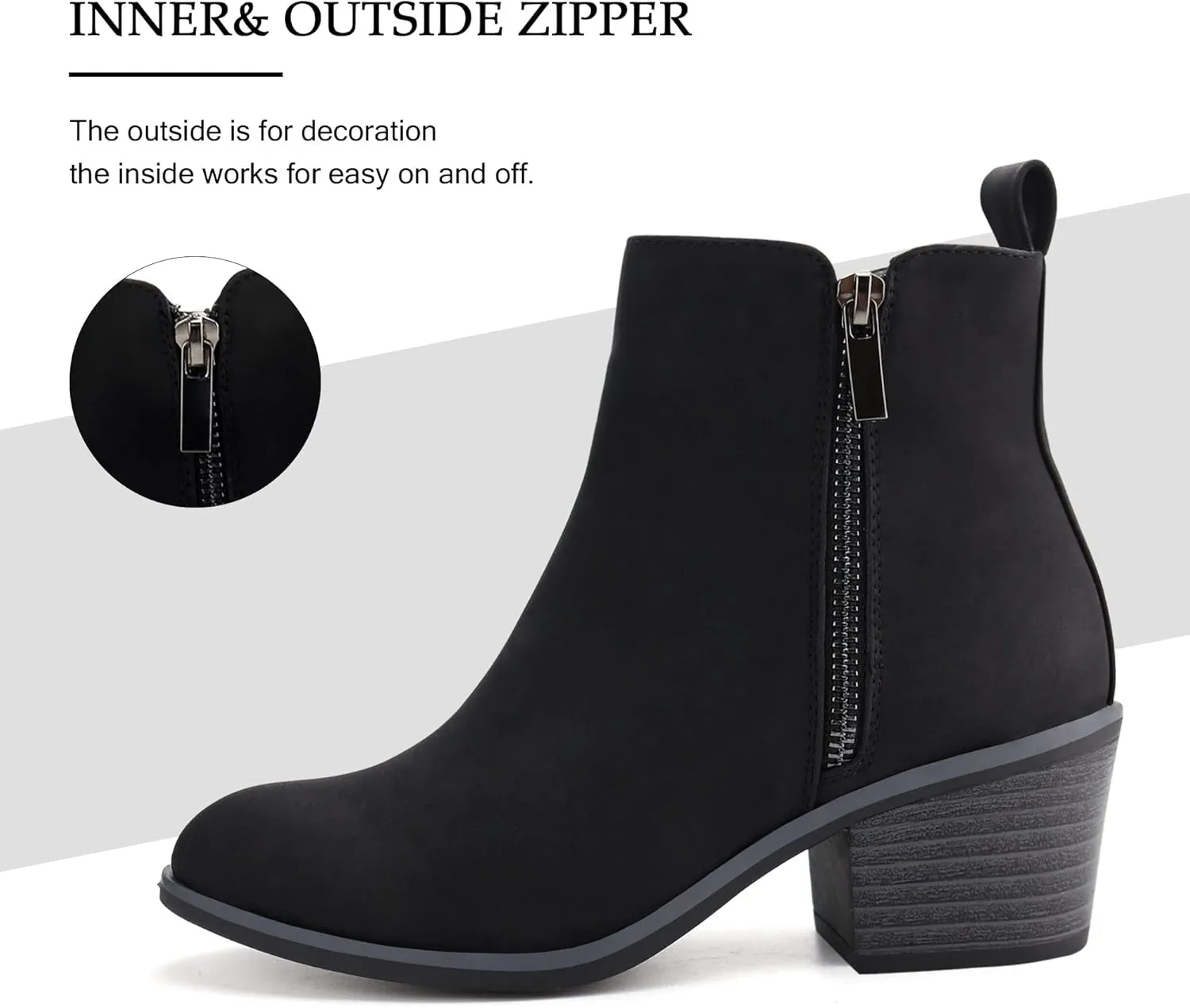 JABASIC Women Ankle Boots Side Zipper Booties Low Heel Dress Boots