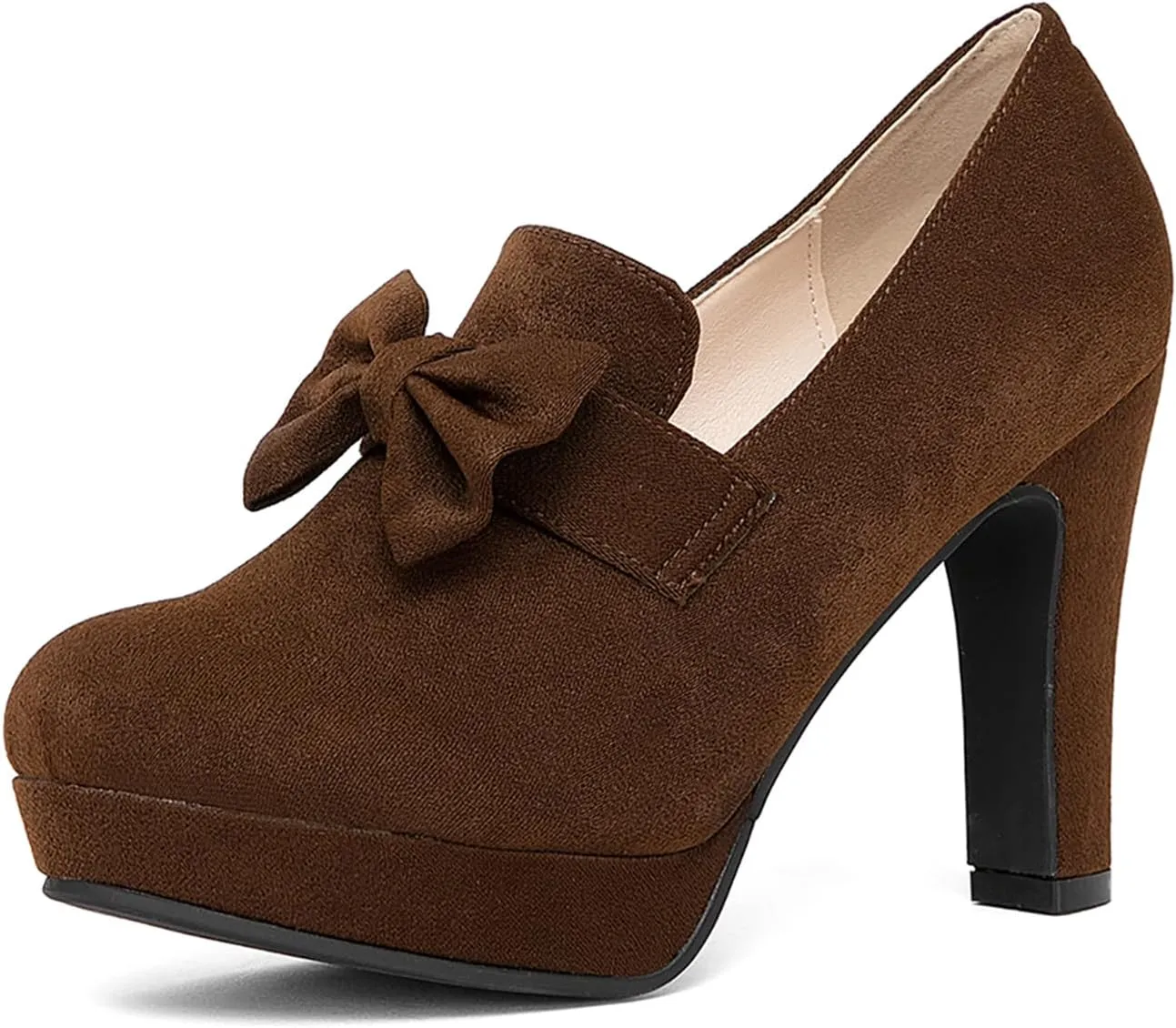 Jeesay Women's Bow Chunky Heels Mary Jane Pumps Closed Toe Platform High Heel Sandals Dress Shoes