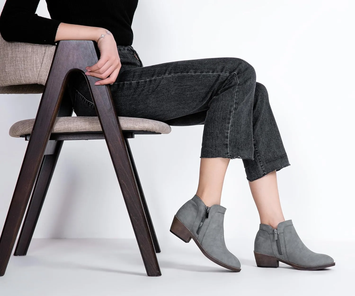 Jeossy Women's 9618 Classic Ankle Boots Slip on Chunky Heel Boots for Women