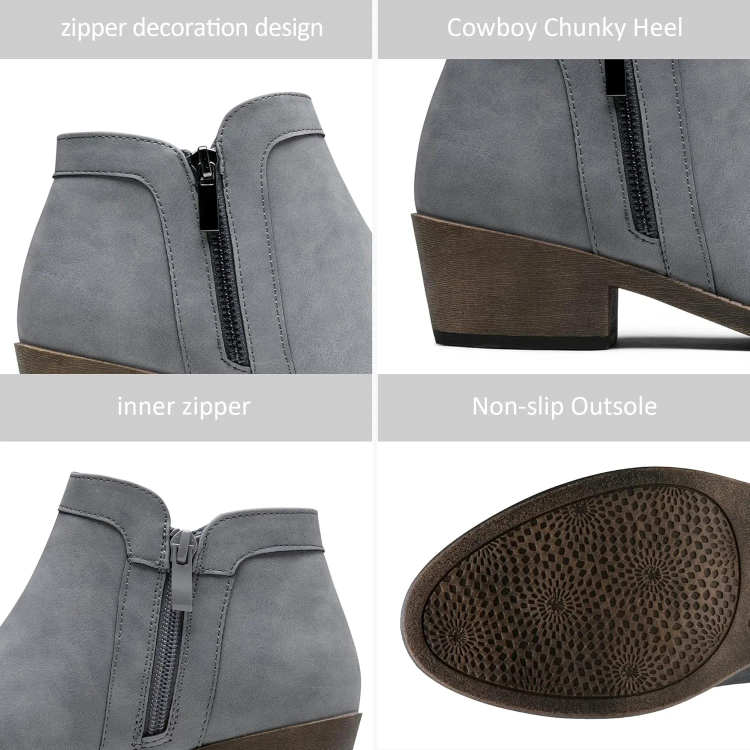 Jeossy Women's 9618 Classic Ankle Boots Slip on Chunky Heel Boots for Women