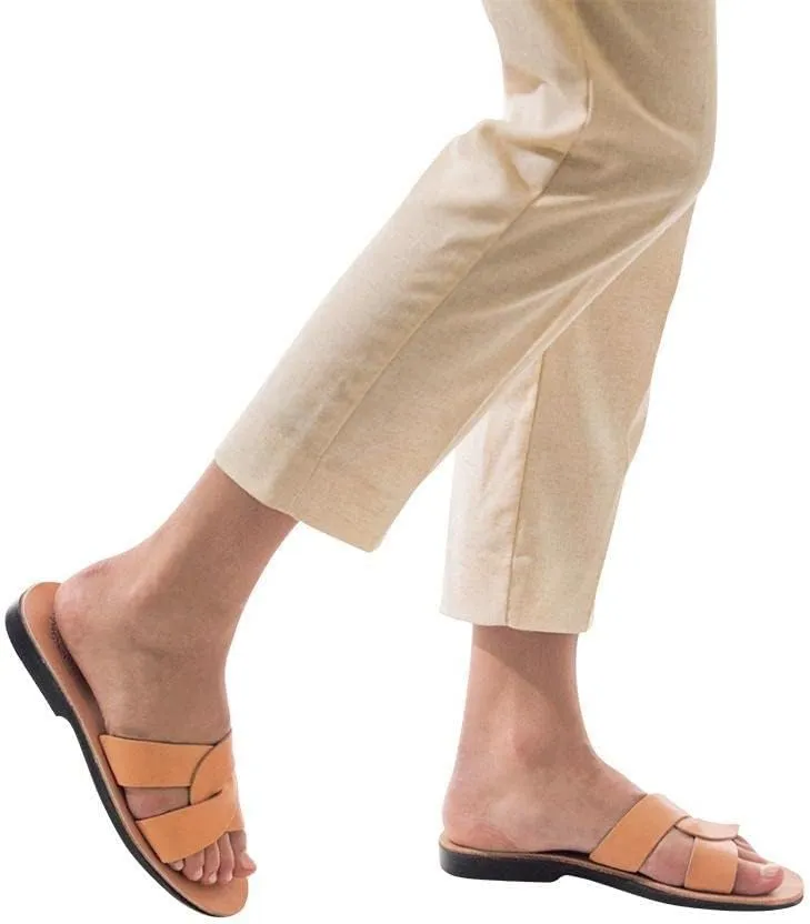 Jerusalem Sandals Womens Emily Black, Durable Handcrafted Real Leather Sandals, Women Sandal With Dual intertwined Straps Textured sole, Waterproof
