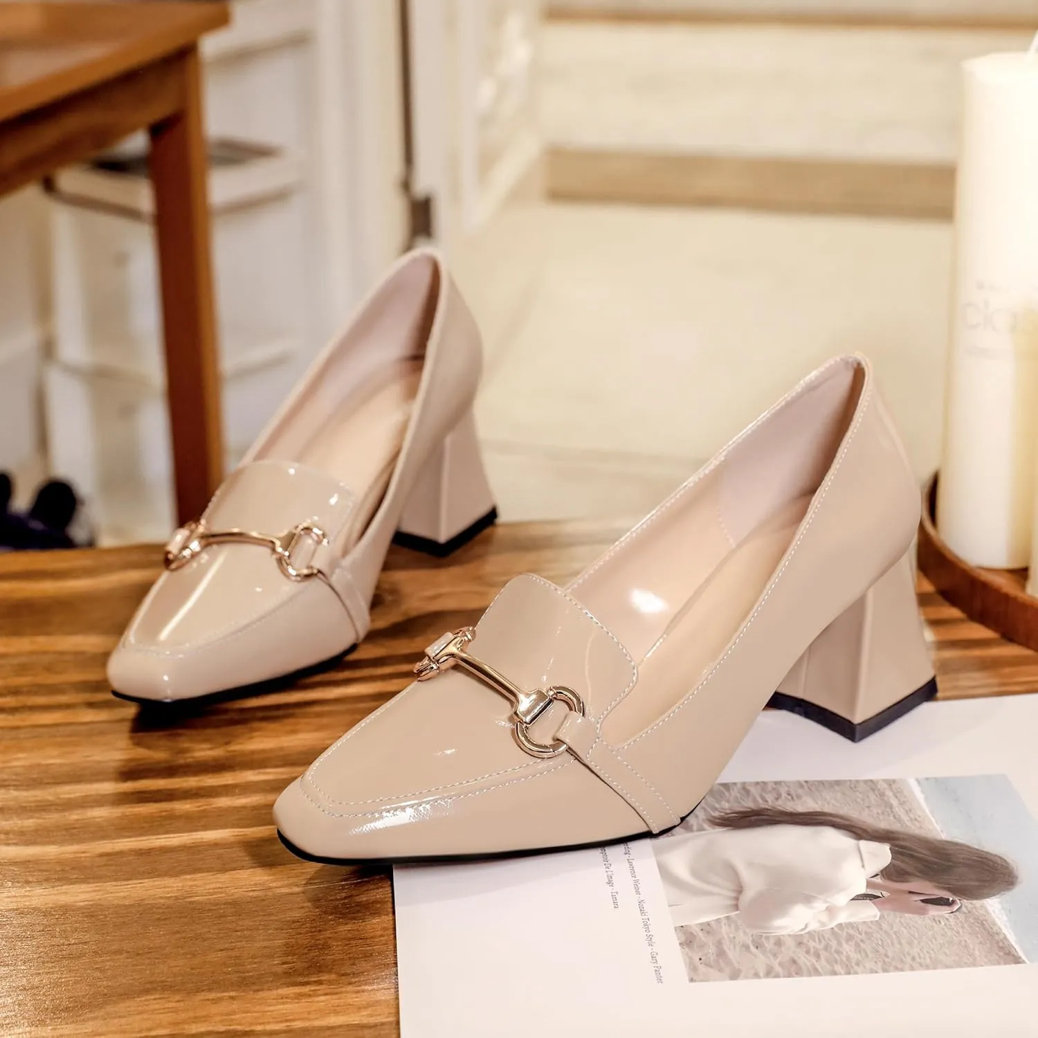 Joseywade Low Heels for Women Block Chunky Heels Slip On Toe Pumps Loafers 2.5" Closed Toe Slanted Heels Shoes