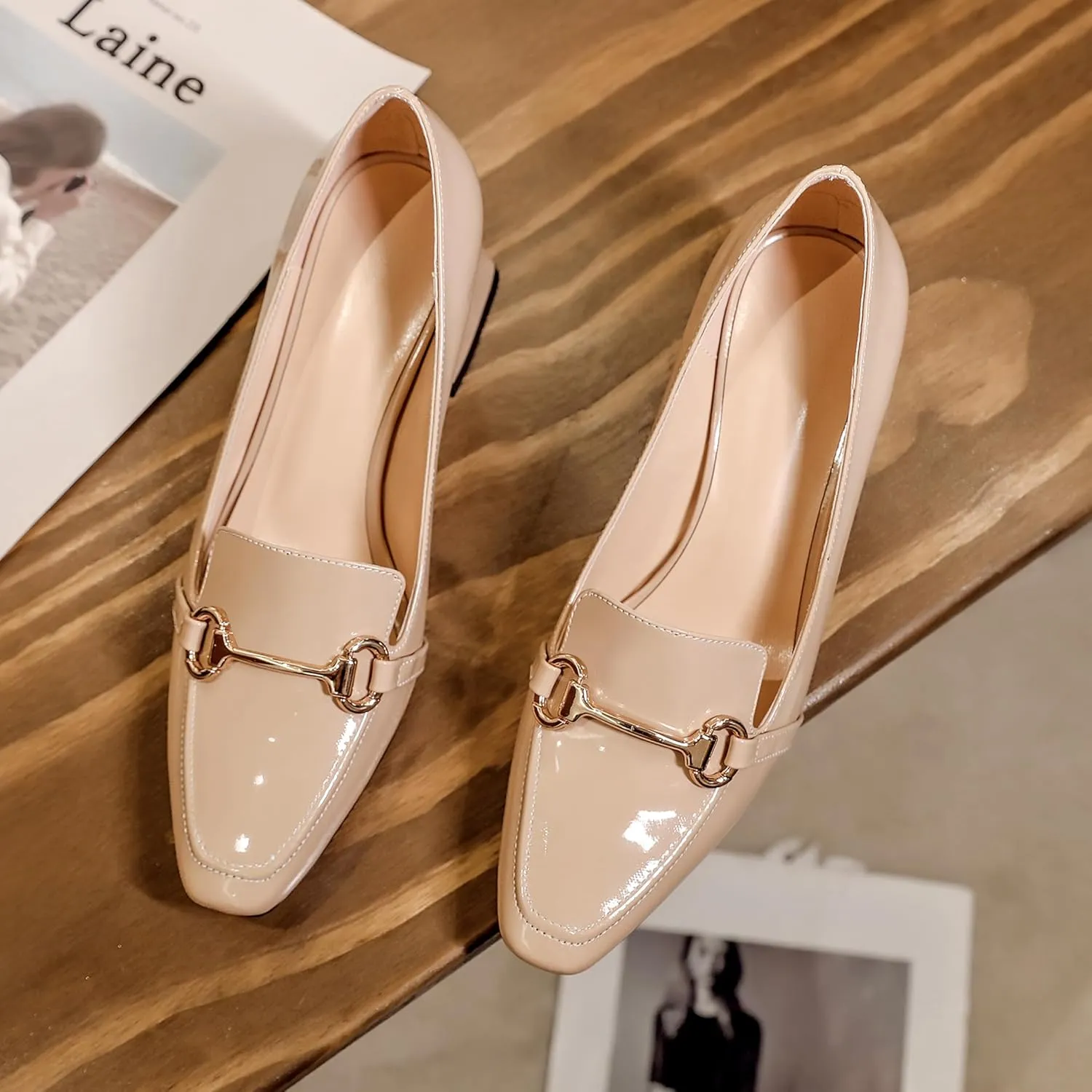 Joseywade Low Heels for Women Block Chunky Heels Slip On Toe Pumps Loafers 2.5" Closed Toe Slanted Heels Shoes