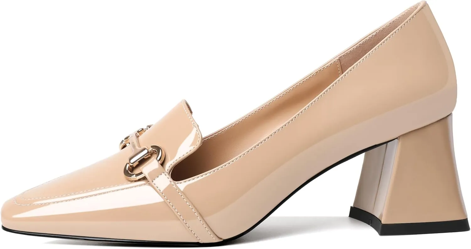 Joseywade Low Heels for Women Block Chunky Heels Slip On Toe Pumps Loafers 2.5" Closed Toe Slanted Heels Shoes