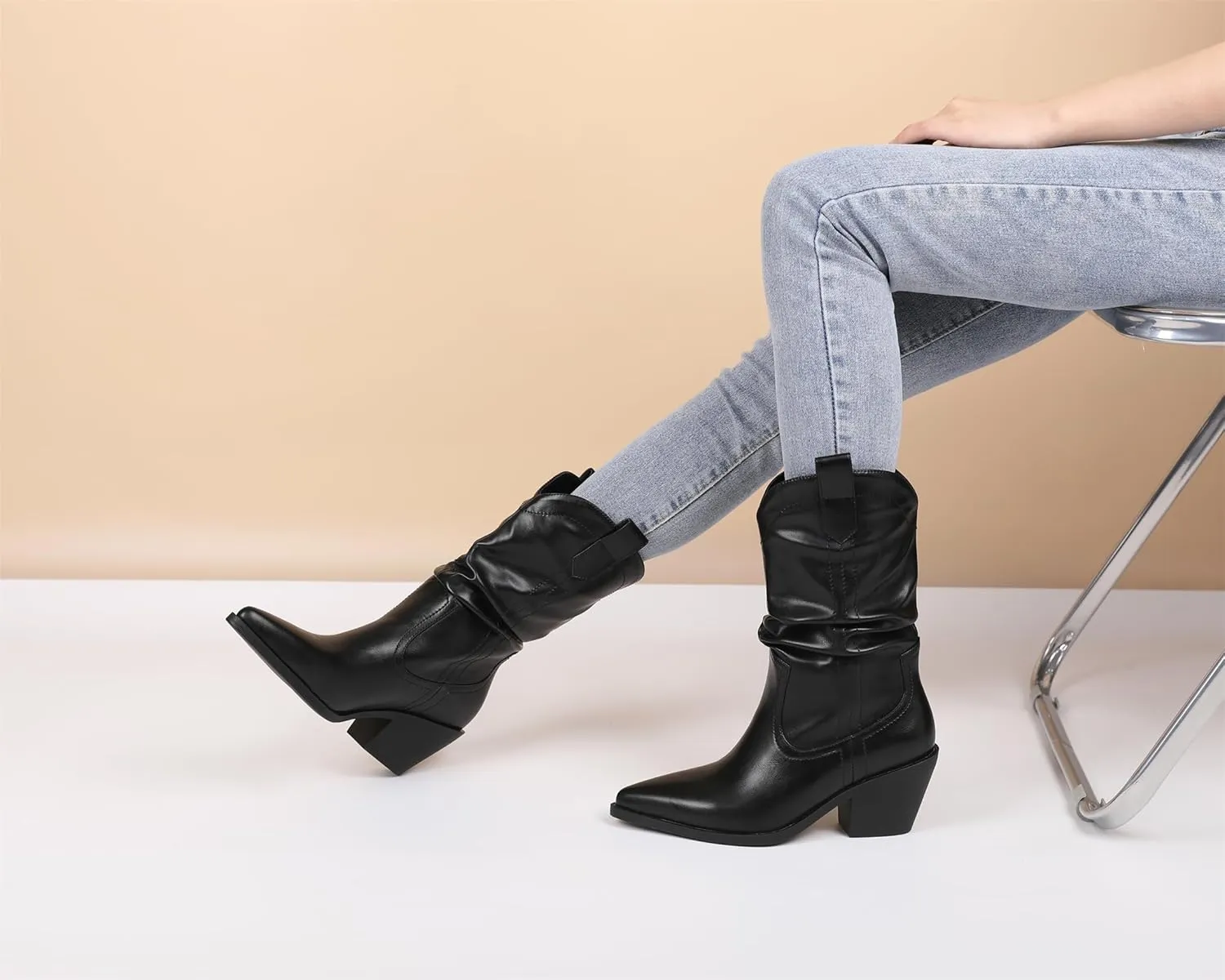 Joseywade Womens Western Boots Cowboy Cowgirl Boots Pointed Toe Mid-Calf Boots Low Stacked Heel Pull On Boots 2.5 Inch US Size 5-15