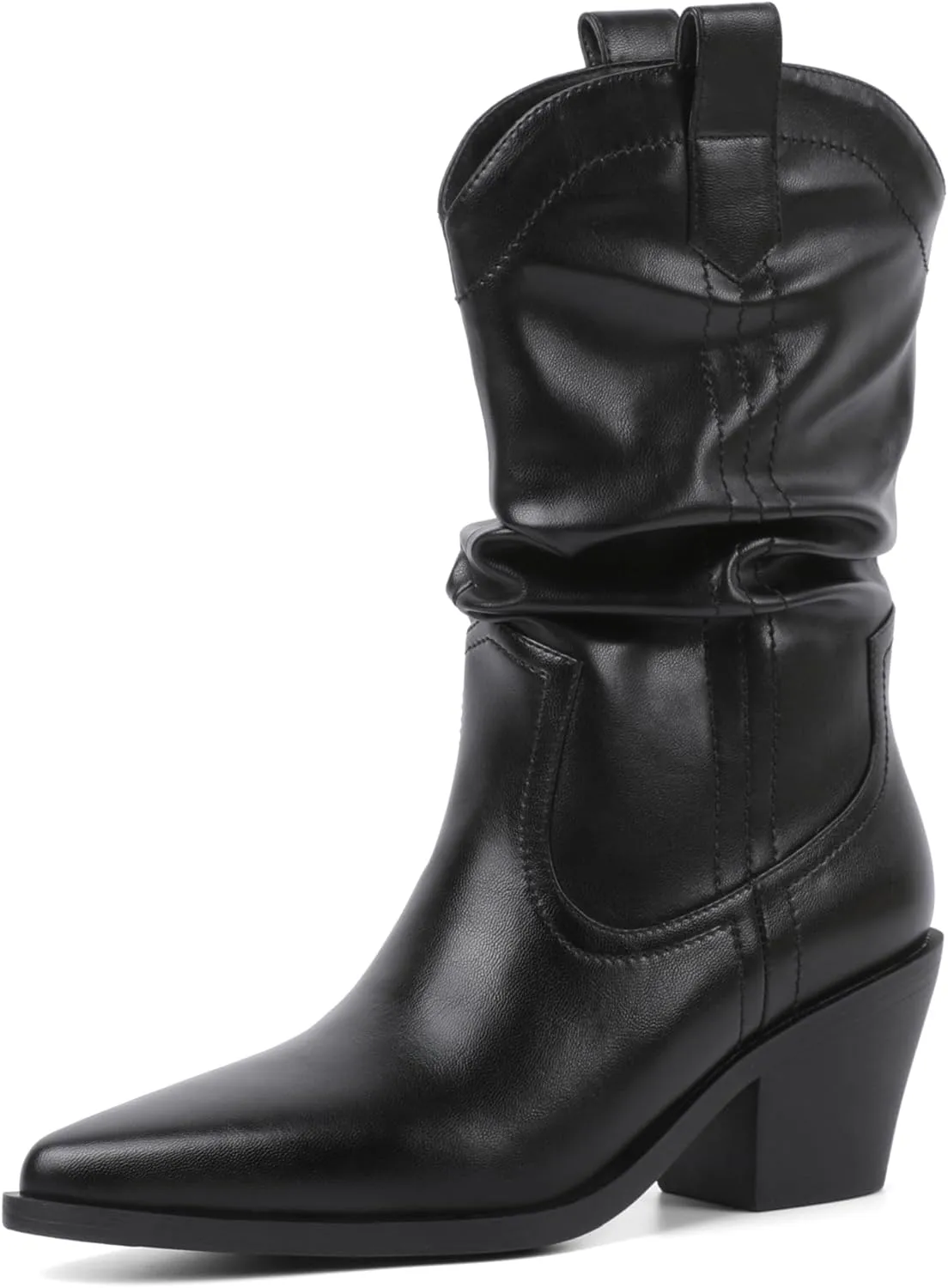 Joseywade Womens Western Boots Cowboy Cowgirl Boots Pointed Toe Mid-Calf Boots Low Stacked Heel Pull On Boots 2.5 Inch US Size 5-15