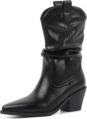 Joseywade Womens Western Boots Cowboy Cowgirl Boots Pointed Toe Mid-Calf Boots Low Stacked Heel Pull On Boots 2.5 Inch US Size 5-15
