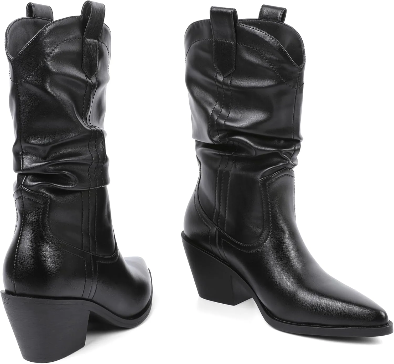 Joseywade Womens Western Boots Cowboy Cowgirl Boots Pointed Toe Mid-Calf Boots Low Stacked Heel Pull On Boots 2.5 Inch US Size 5-15