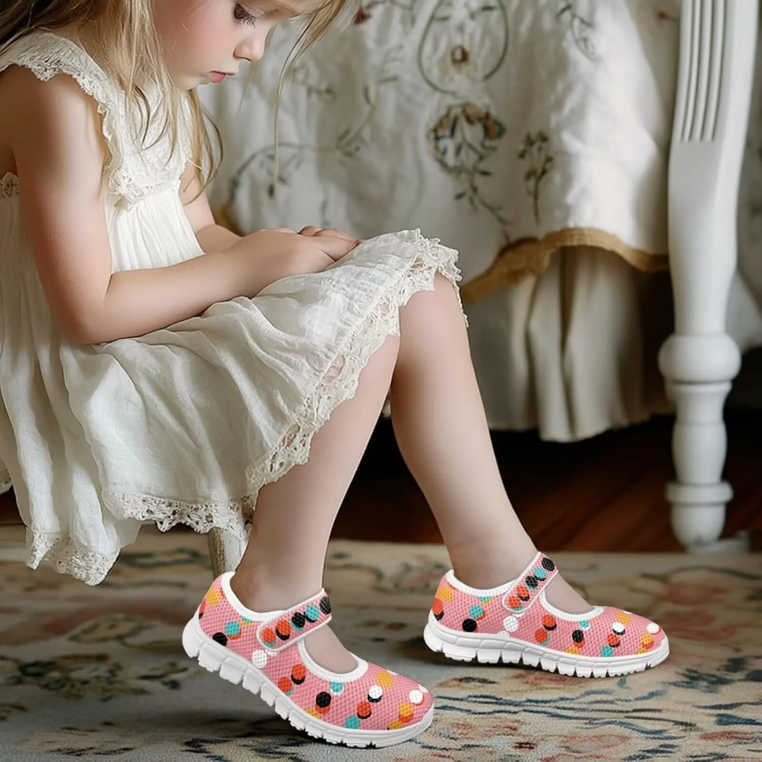 JoyLamoria Colorful Tie Dye Print Toddler Girls Dress Shoes Slip on Mary Jane Shoes for Girls Fashion Ballet Shoes Soft Flats Sneakers