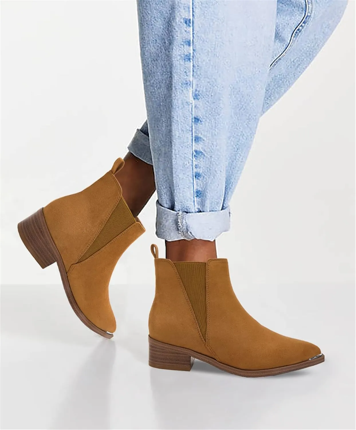 Juliet Holy Womens Chelsea Boots Fashion Winter Pointed Toe Chunky Stacked Low Heel Slip On Ankle Booties