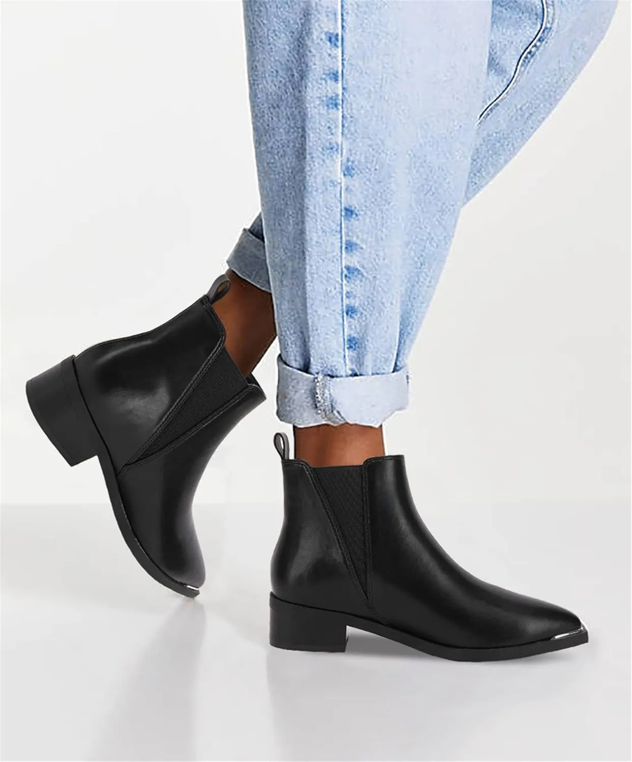 Juliet Holy Womens Chelsea Boots Fashion Winter Pointed Toe Chunky Stacked Low Heel Slip On Ankle Booties