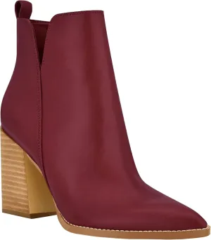 Juliet Holy Women's V Cut Ankle Boots Pointed Toe Stacked Chunky Heel Side Zipper Leather Cutout Western Booties
