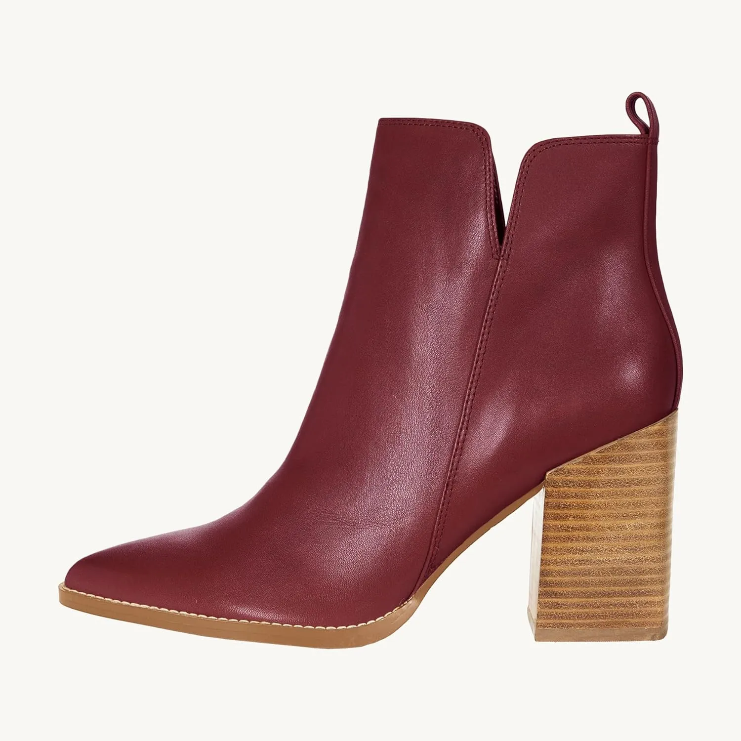 Juliet Holy Women's V Cut Ankle Boots Pointed Toe Stacked Chunky Heel Side Zipper Leather Cutout Western Booties