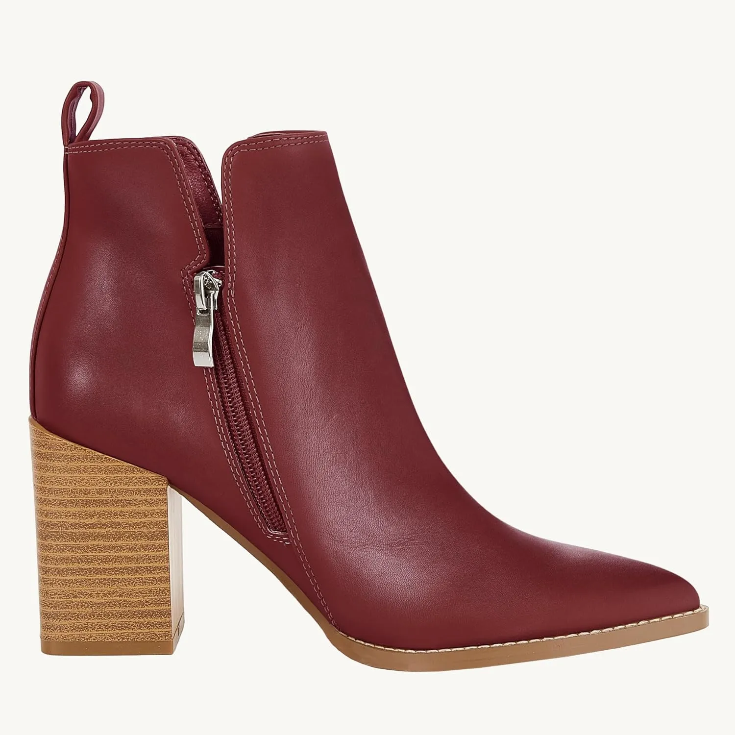 Juliet Holy Women's V Cut Ankle Boots Pointed Toe Stacked Chunky Heel Side Zipper Leather Cutout Western Booties